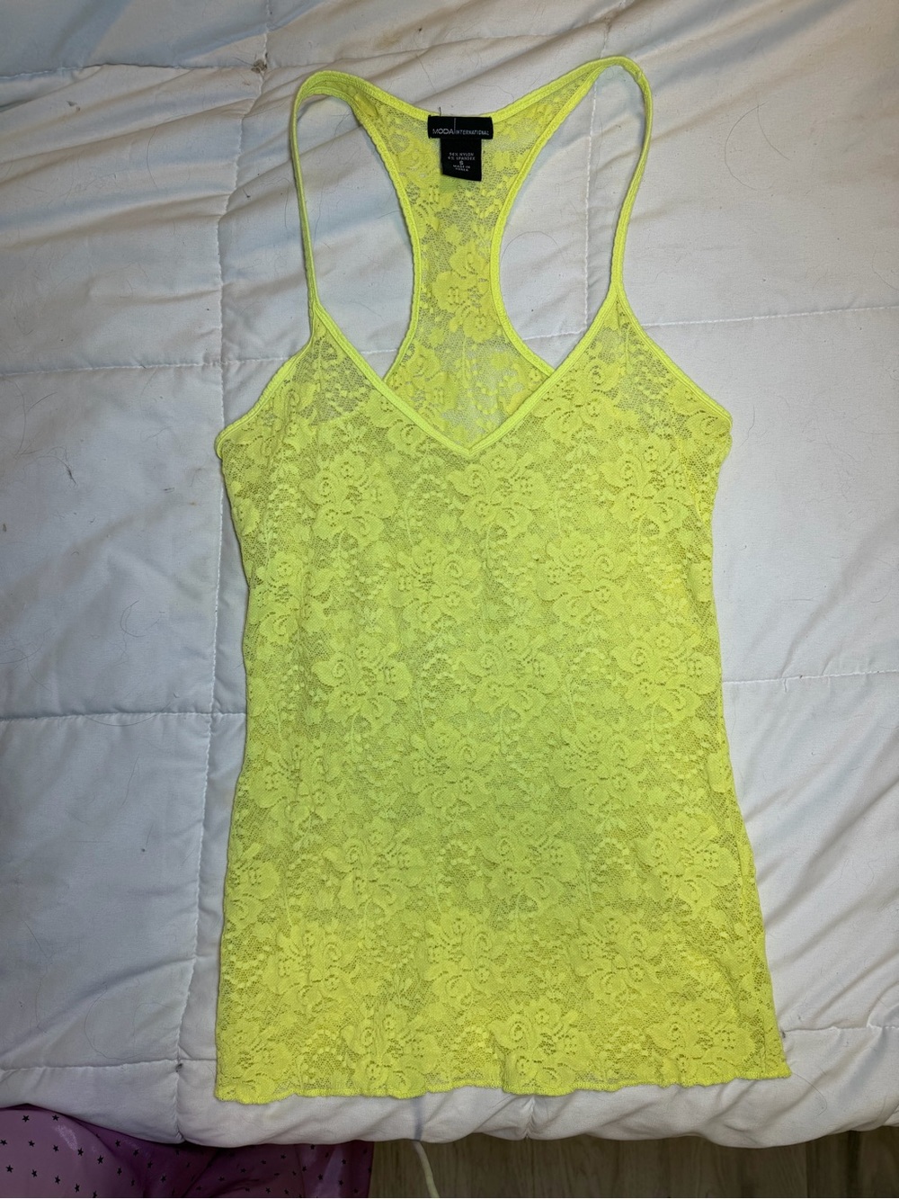 Moda International Neon Lime Lace Racerback Tank